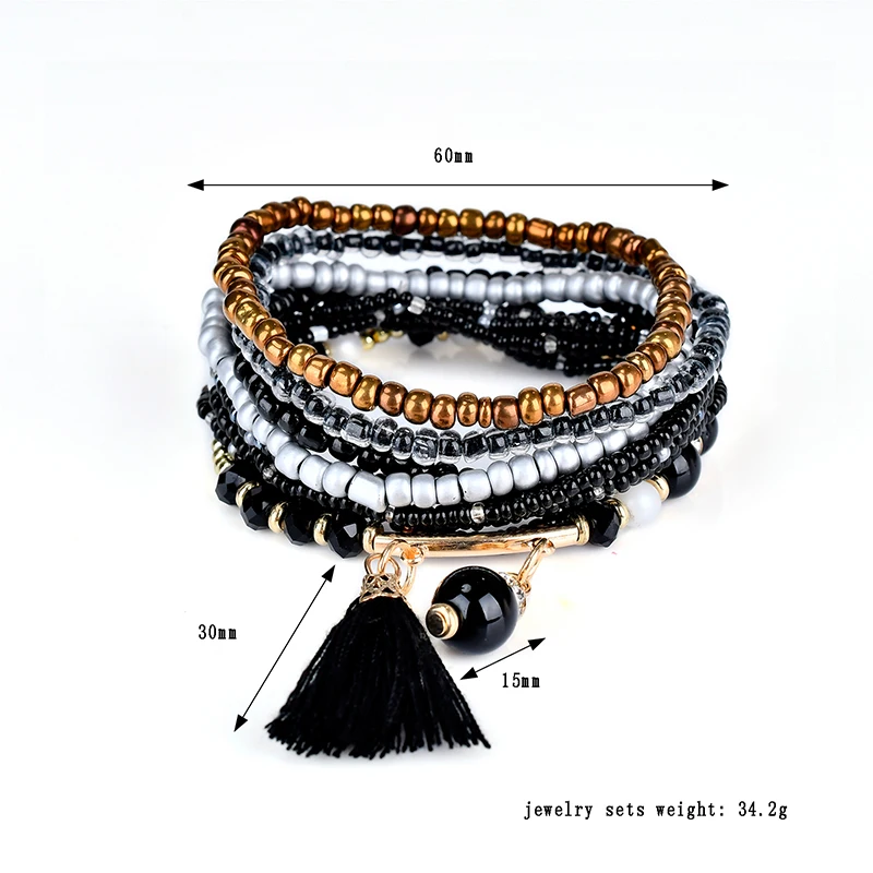 Многослойные красные браслеты с бусинами для женщин Богемский Браслет