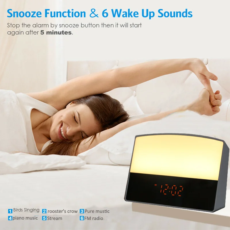 

Alarm Clock Wake Up 2021 New Sunrise And Sunset Wake-up Light FM Electronic Clock LED Bedside Night Light Atmosphere Light