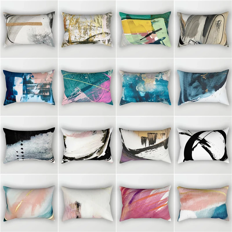 

Ins Nordic Geometric Rectangle Soft Short Plush Cushion Cover Home Sofa Bed Decorative High Quality One Side Printed Pillowcases