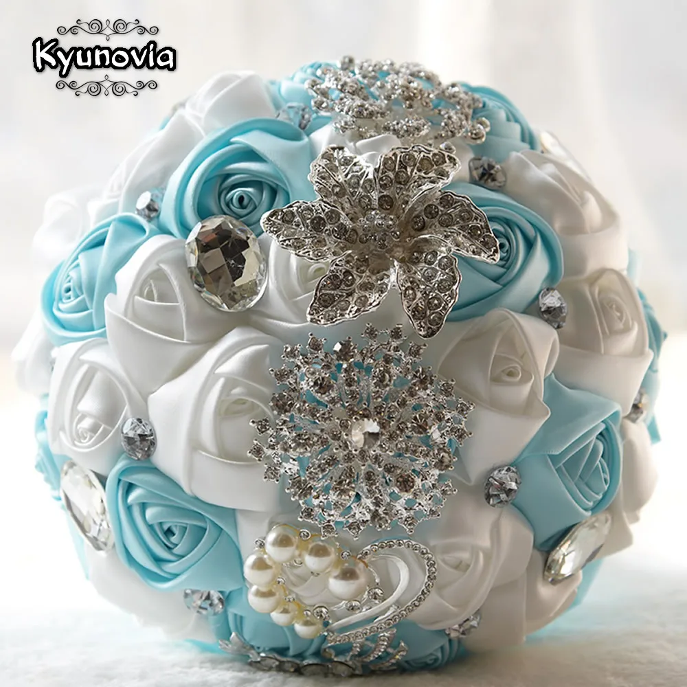 

Kyunovia Elegant Custom Bridal Wedding Bouquet with Pearl Beaded Brooch Silk Roses Romantic Wedding Colorful Bride 's Bouquet