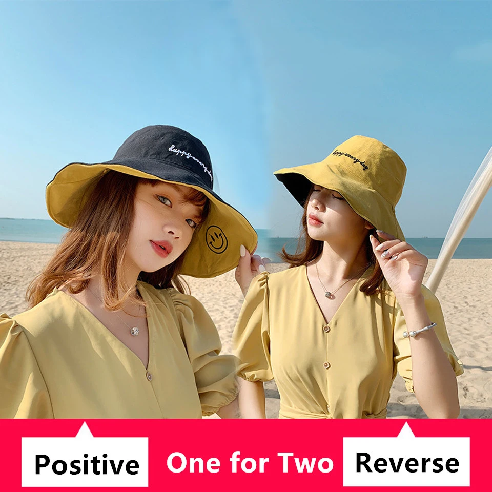 

Summer 2 Side Foldable Bucket Hat Women Outdoor Sunscreen Cotton Fishing Hunting Cap Men Big Brim Basin Chapeau Sun Prevent Hats