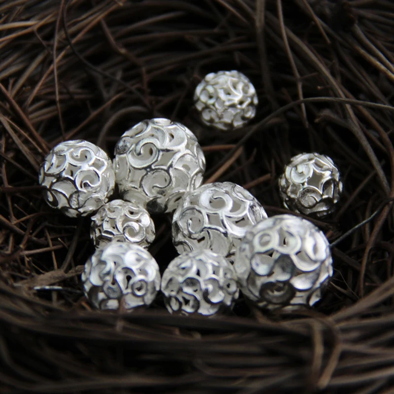 2pcs Wholesale 925 Silver Color Craft Spacer Beads 8 10 12mm Bracelets Decoration Round Charm Beads DIY Birthday Jewelry