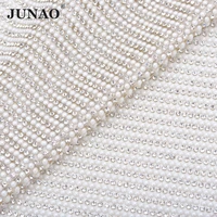 junao clear white pearl rhinestone mesh fabric glass trim crystal ribbon strass applique for dress bag crafts