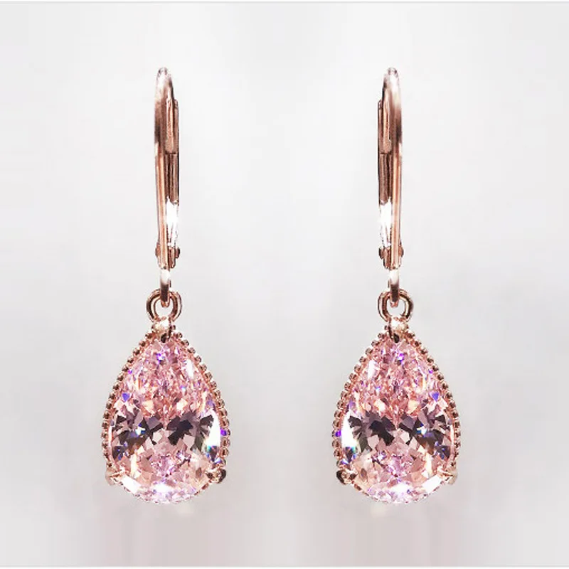 

real 14K Rose Gold Diamond drop Earring for Women Pink Topaz Gemstone oorbellen Bizuteria 14K Garnet Earring bijoux Orecchini