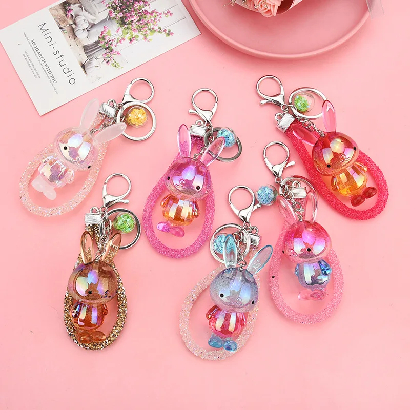 1PC Gradient Color Cute Rabbit Key Chains Resin Charm Cartoon Keychain Car Handbag Keyring Gifts Jewelry for Woman Creative