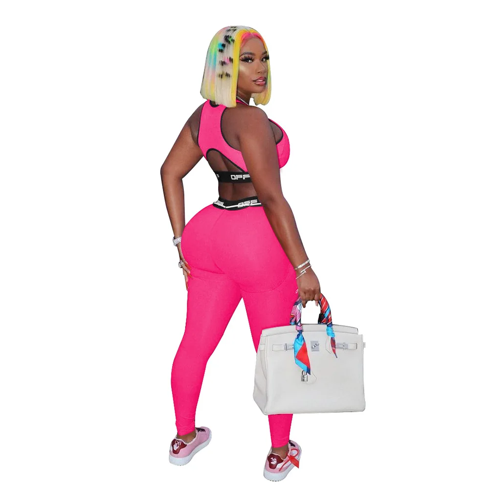 

Two Piece Set Women Short Tank Top Sleeveless Hollow Out Vest Skinny Sports Trousers Suit Summer Leggings Gym Pants Full Length