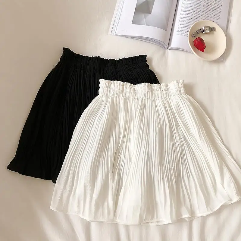 

Spring Summer Mini Shorts Skirt Women Clothing Korean Style White Black Blue High Waist Sun School Pleated Skirt Female New 2021