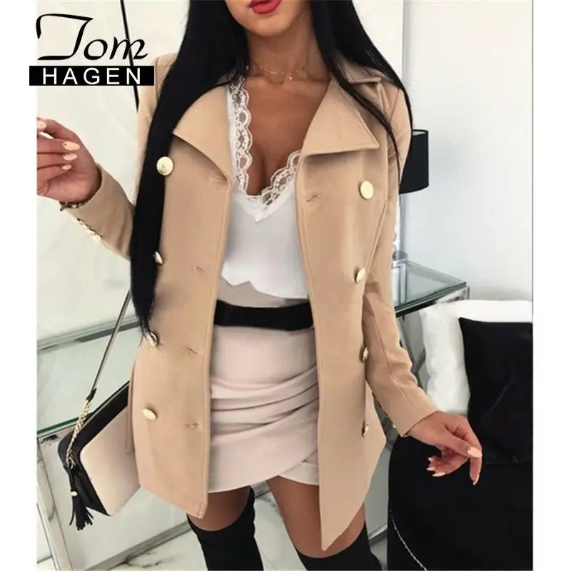 Женский двубортный шерстяной пиджак черный теплый размера плюс винтажное