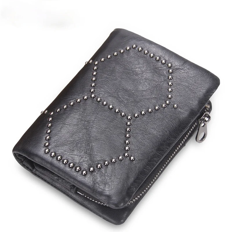 Cowhide men's wallet, detachable coin purse, rivet clutch