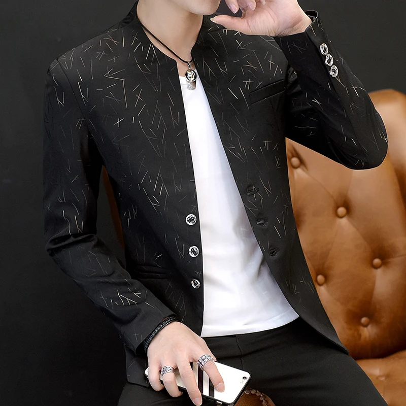 

2021Men 's casual collar collar blazers youth handsome trend Slim print blazers 5XL 6XL