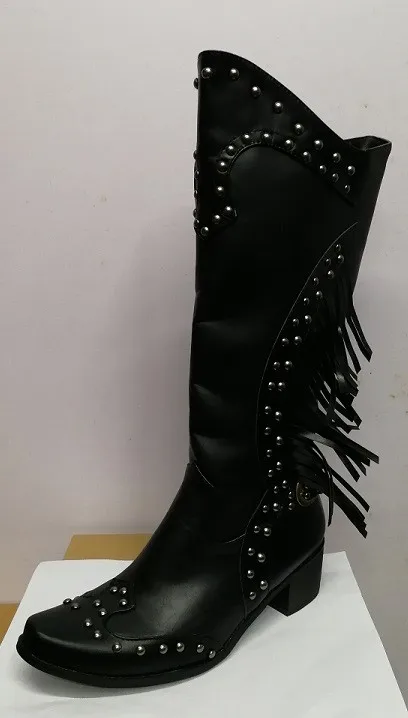 Женские ковбойские ботинки до середины икры черные из искусственной кожи в стиле