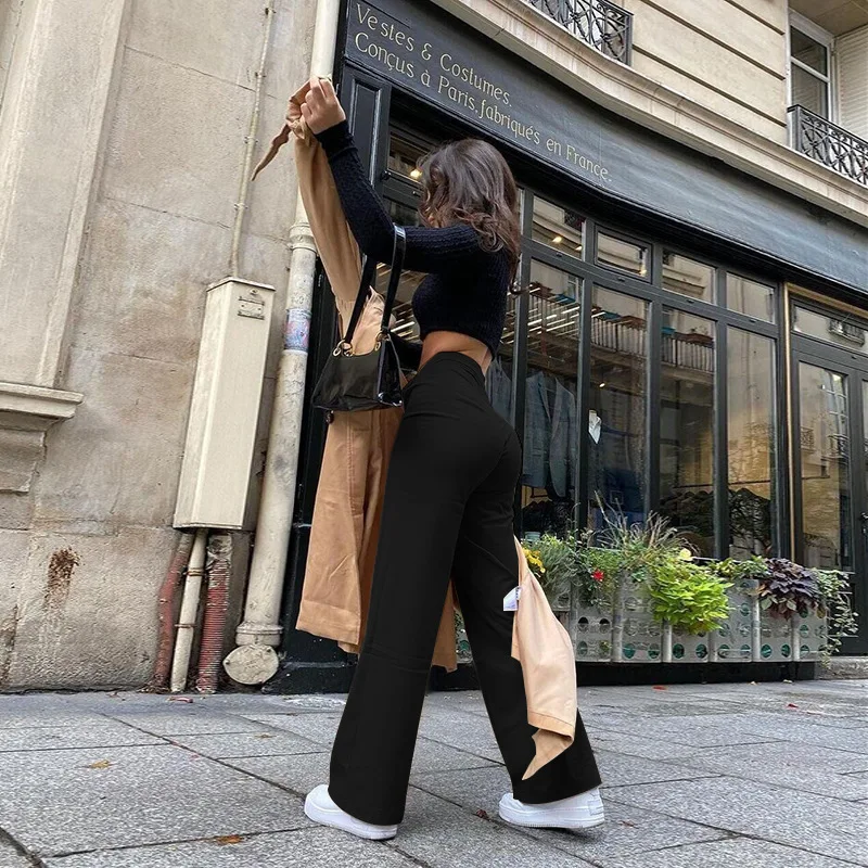 

Nice women fashion all-match light mature temperament pleated high-waisted straight trousers cargo pants women pants for women
