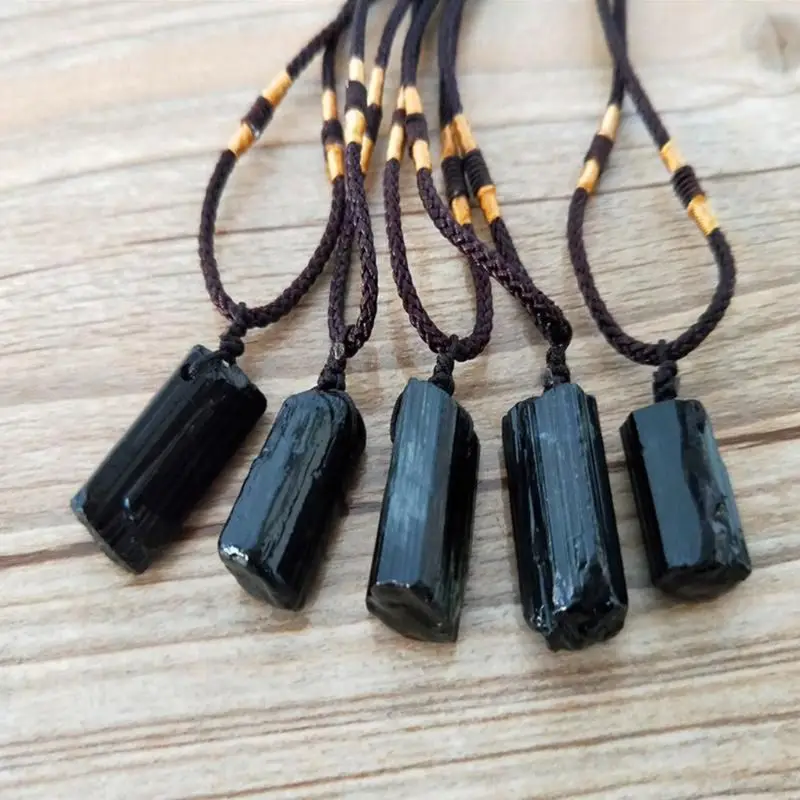 

2021 New Healing Raw Gemstone Natural Crystal Black Tourmaline Stone Pendant Necklace Fashion Jewelry