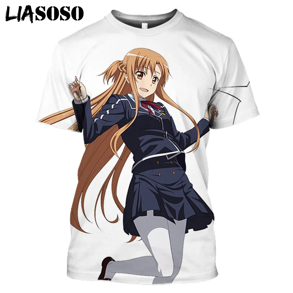 

LIASOSO Anime Sword Art Online Asuna 3D Print T-Shirt Men Women Fashion Short Sleeve Tops SAO Kirito Summer Sexy Kawaii Tees