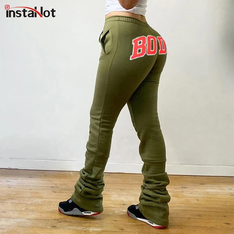 

Женские тренировочные брюки InstaHot, повседневные однотонные серые штаны-карго из хлопка, с принтом букв, осень 2020