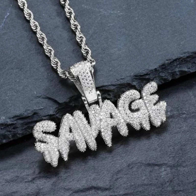 

Personality Letters Ice Out Zircon Pendant Necklace for Men Cow Hip Hop Rock Party Jewelry Free Shipping