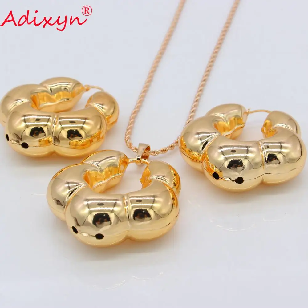 Adixyn розовое золото цвет Ювелирные наборы полые роскошные круглые ожерелье и