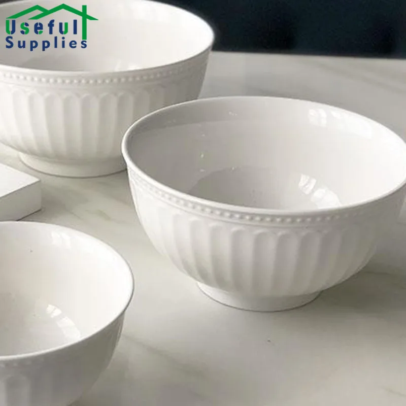 

Nordic Series Pure White Ceramic Bowl Embossed Fruit Salad Dessert Ramen Bowl Food Plates Set Kitchenware Kitchen Utensils