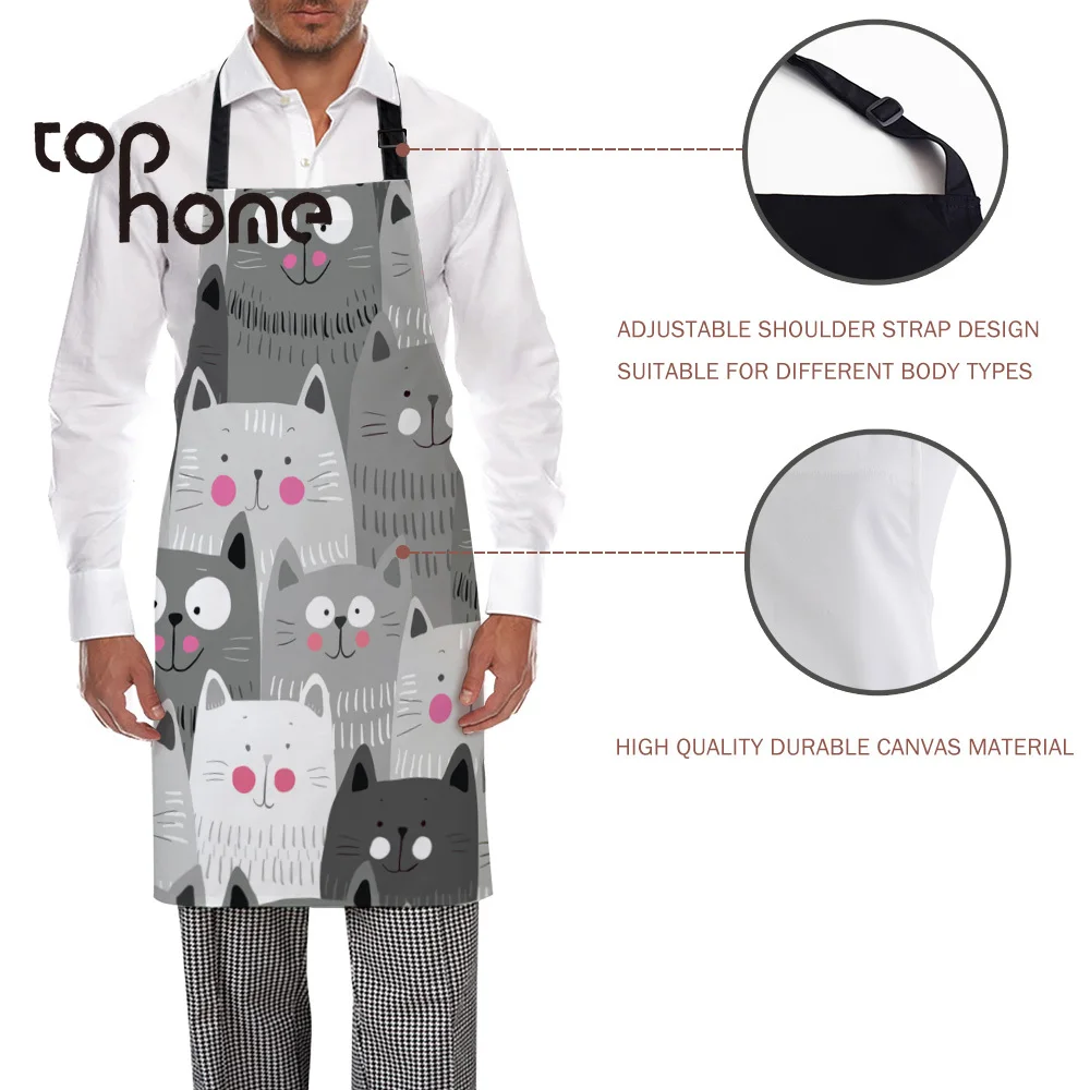 Tophome Кухонный Фартук с рисунком Серого Кота регулируемые фартуки из парусины без