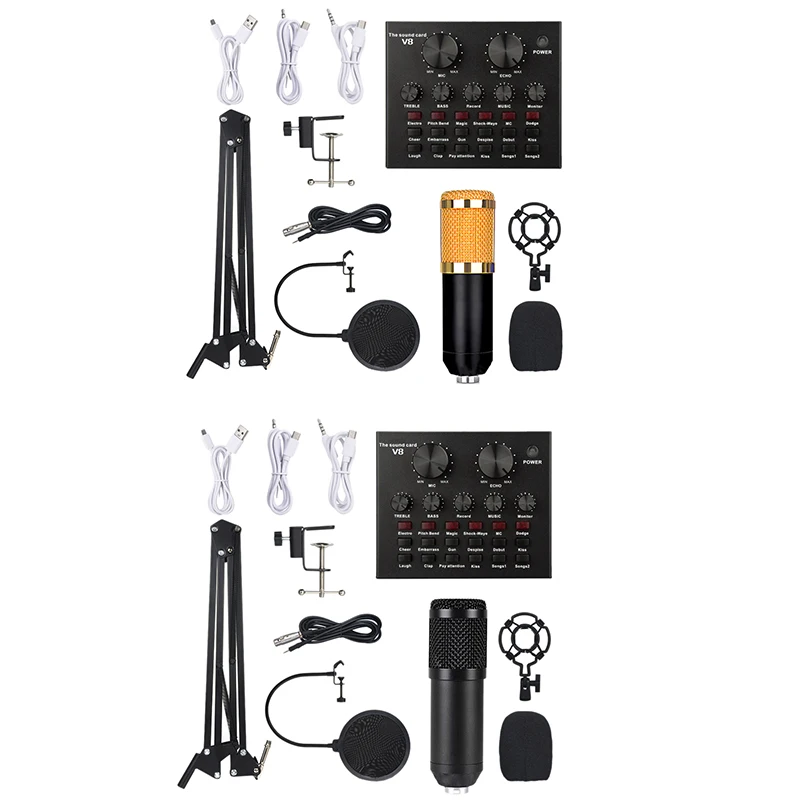 

BM800 Microphone Kit with V8 Sound Card Professional Microphone Studio Condenser Microphone for Computer