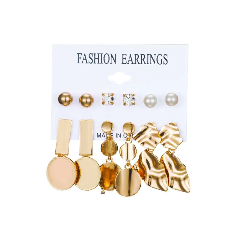 

New Suit Earrings Cool Wind Geometric Disc Earrings Women's Irregular Metal 6-piece Set Women's Earrings