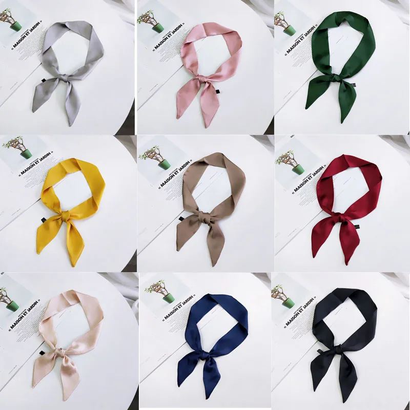 

Женский сатиновый шарф, длинный тонкий ленточный ремень, тонкий галстук на шее, сумка на запястье, 90 см