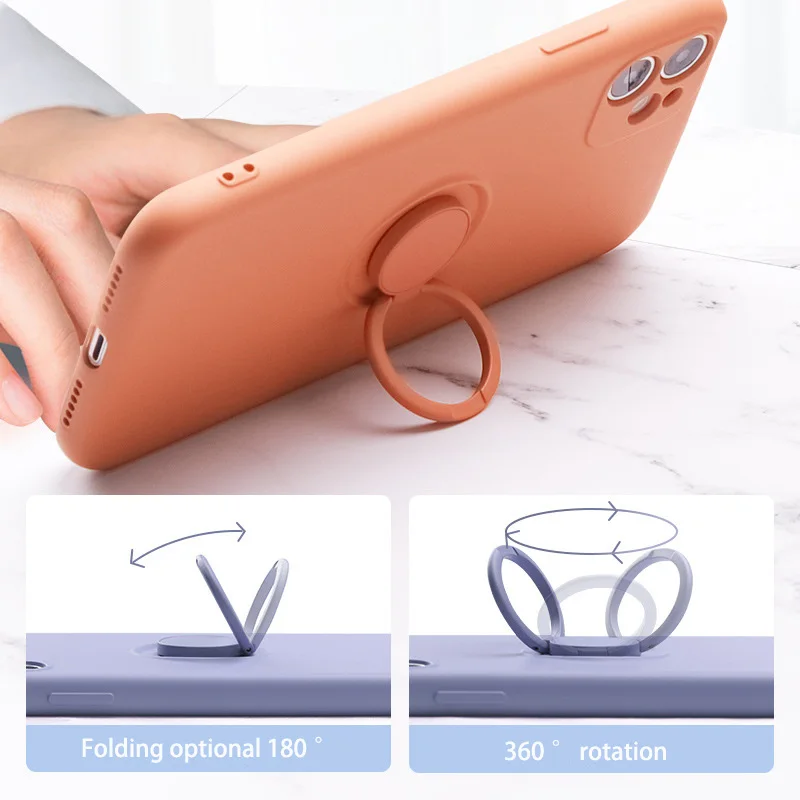 Защитный чехол для объектива iPhone SE 2020 из жидкого силикона с кольцом держателем 11