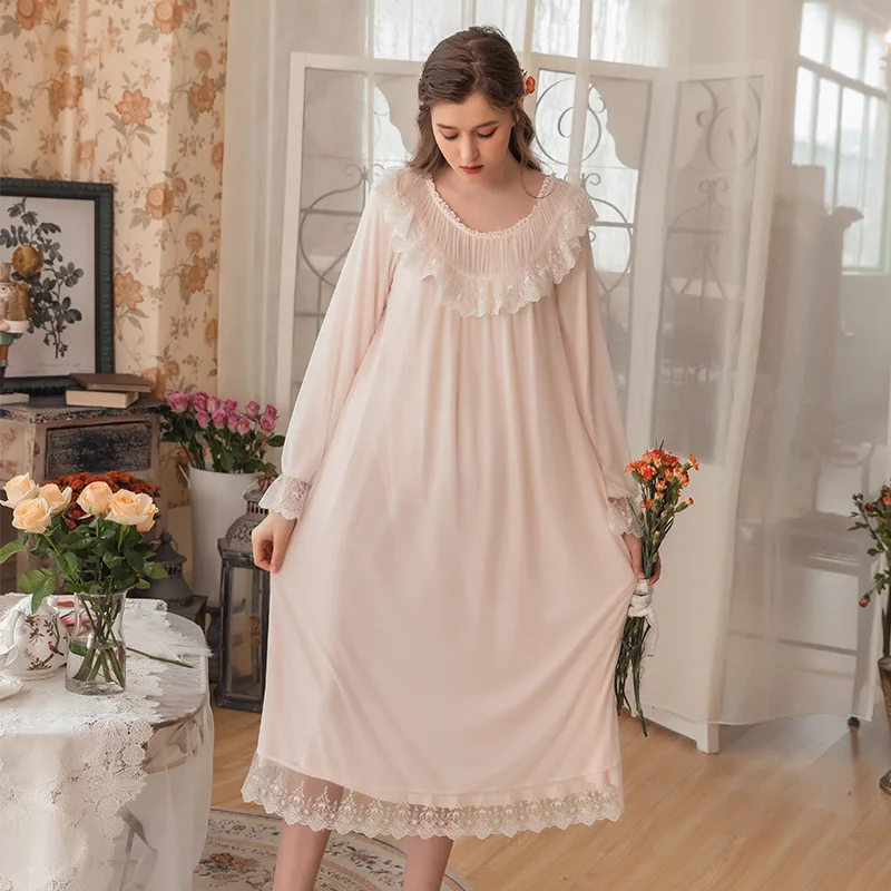 Ночная рубашка женская винтажная белая с длинным рукавом | Женская одежда