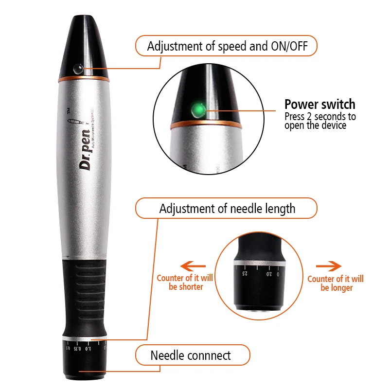 Dr.Pen A1-C MYM Microneedling Ручка микро-штыковая Порты и разъёмы иголочный картридж BB светящиеся устройства ”Проводная электрическая Dr.Pen мануального татуажа бровей