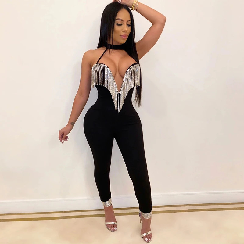 2020 сексуальный комбинезон с кисточками и кристаллами женский облегающий ночной