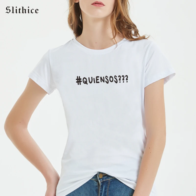 

Кто вы  Забавная женская футболка с испанским буквенным принтом, базовая Повседневная Хлопковая женская футболка, топ, одежда
