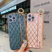 luxury diamond bling plating soft silicon case for iphone 11 12 13 pro x xs max xr 7 8 plus sexy back cover with wrist bracket