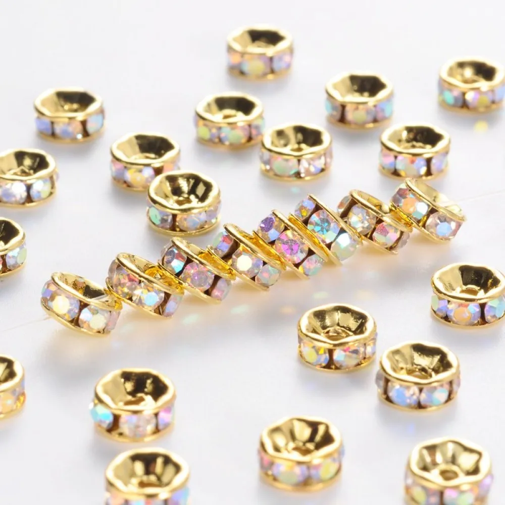 

100pcs Crystal Clear AB Rhinestone Rondelle Spacer Beads Grade A 6x3mm Nickel Free Metal Color Bead DIY Jewelry Making