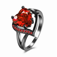 fashion zirconia diamond wedding rings heart shaped super flash red zircon rings for women