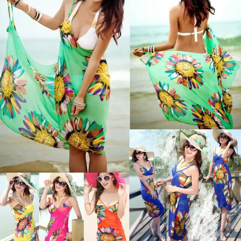 Летний женский пляжный купальник в стиле бохо с v образным вырезом и цветочным