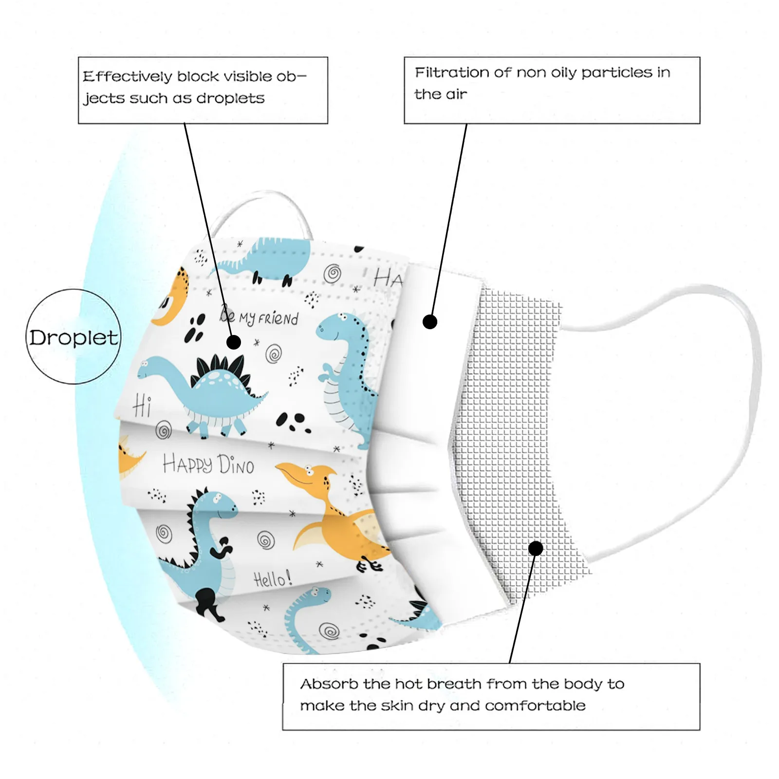 10PC Children Mask Disposable Dinosaur animal print Face Industrial 3Ply Ear Loop Protective Masks Earloop Bandage Masques - купить по