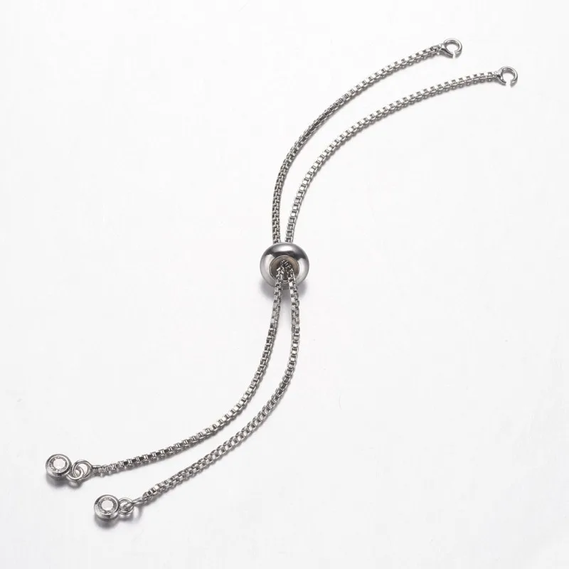 

10pcs Brass Adjustable Slider Chain Bracelet with Cubic Zirconia Beads for Women DIY Jewelry Pendants Bracelets Material