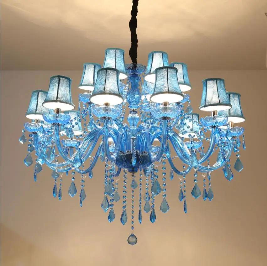 with lampshade Европейская средиземноморская синяя хрустальная люстра кафе KTV кафе клуб цветной канделябр - Цвет абажура: with lampshade