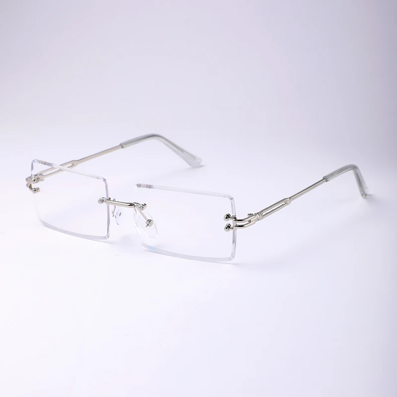 

New Fashion Rectangle Frameless Men's Sunglasses Silver Color Frame Transparent Gradient Cutting Lenses Sun Glasses UV400