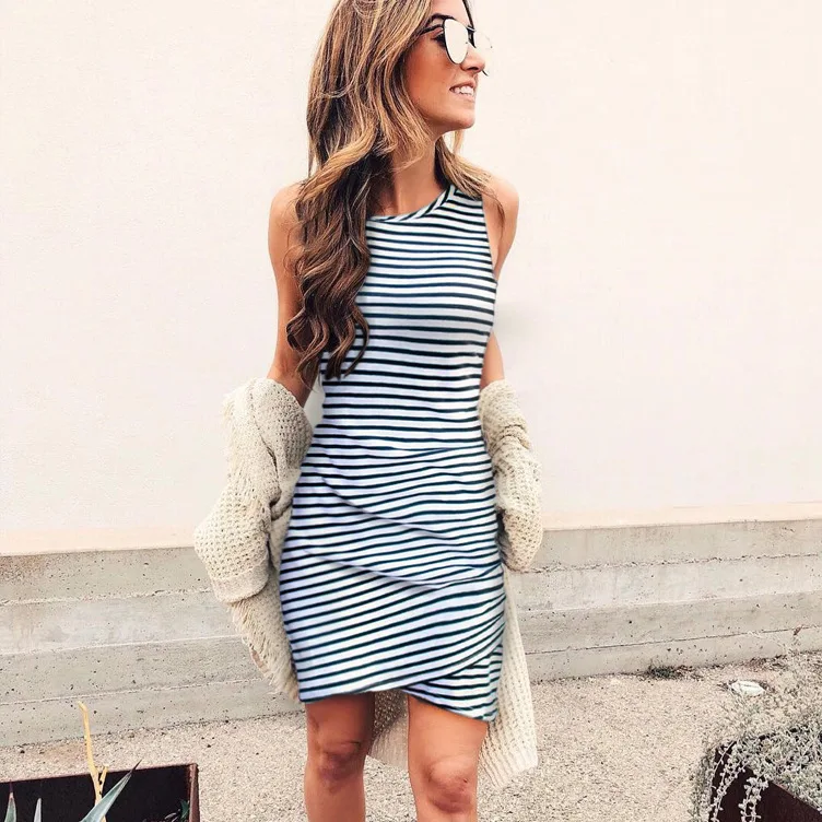 Женское летнее повседневное облегающее платье в полоску|Женские платья| |