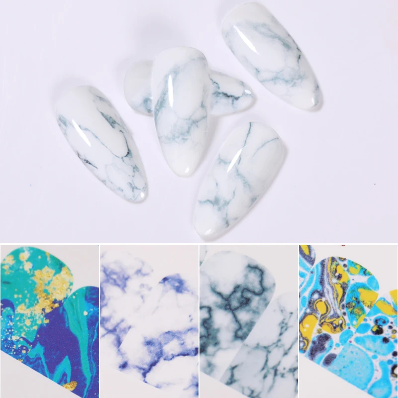 12pcs Gradient Marble Water Nail Stickers Flower Letter Leopard Cartoons Sliders For Nails Transfer Decals Decoration | Красота и