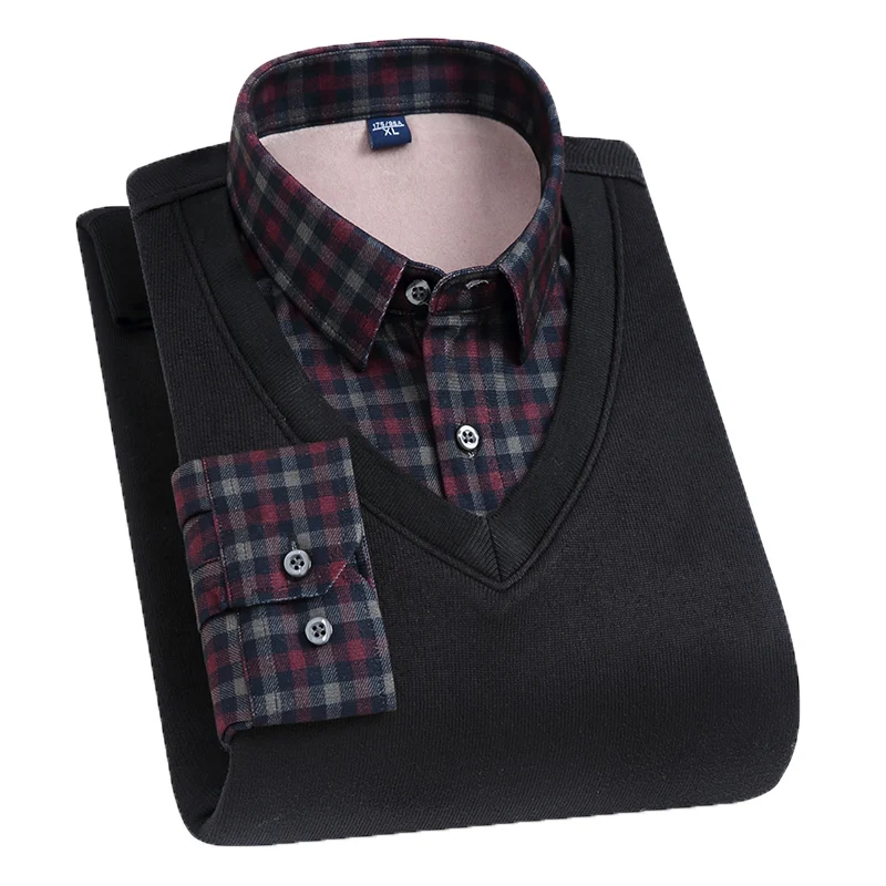 AOLIWEN мужской полосатый воротник и бархатный Пуловер черный свитер повседневный