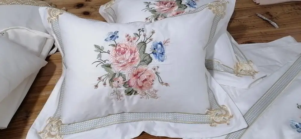 1000TC египетского хлопка наборы роскошного постельного белья с вышивкой белье