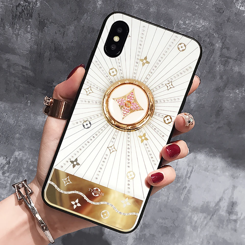 Роскошный чехол для телефона с бриллиантами iPhone 12 mini 11 pro max x xs xr кольцом пальца и