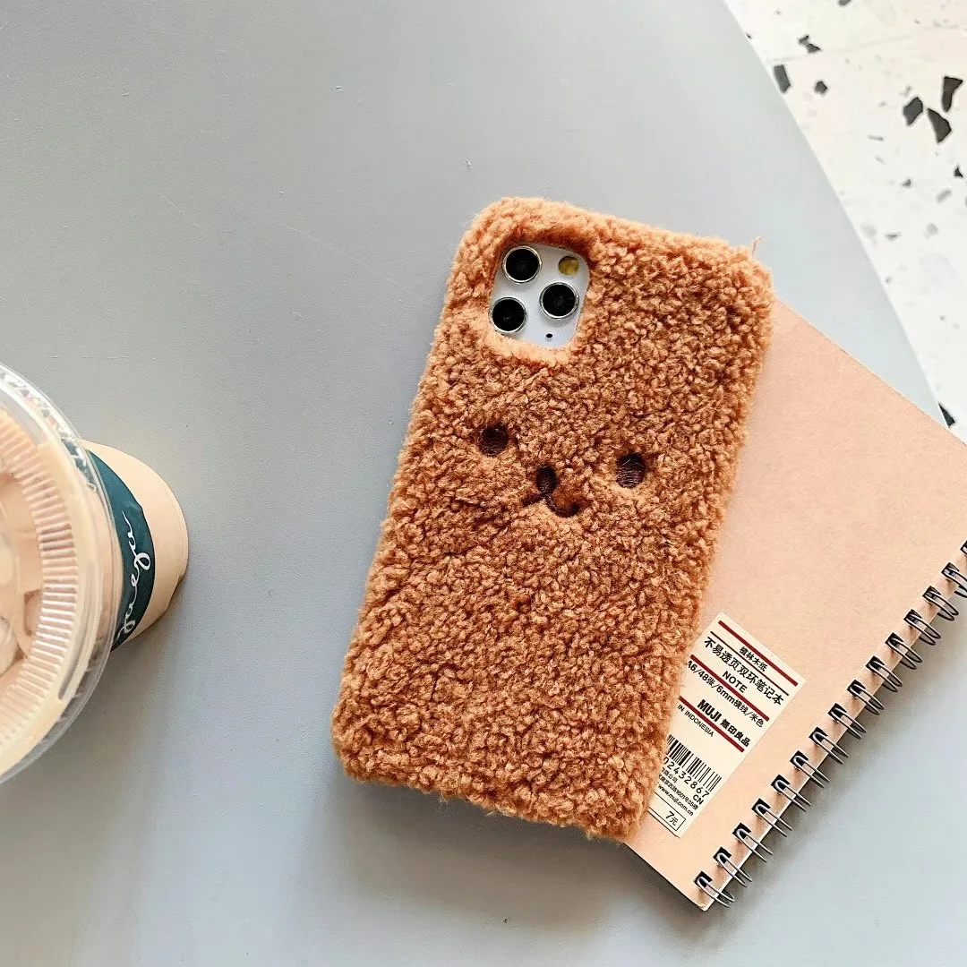 hot for iphone 13 12 pro 11 pro max x xs max xr 7 8 plus soft shell cute cartoon brown bear plush mobile luxury phone cases free global shipping