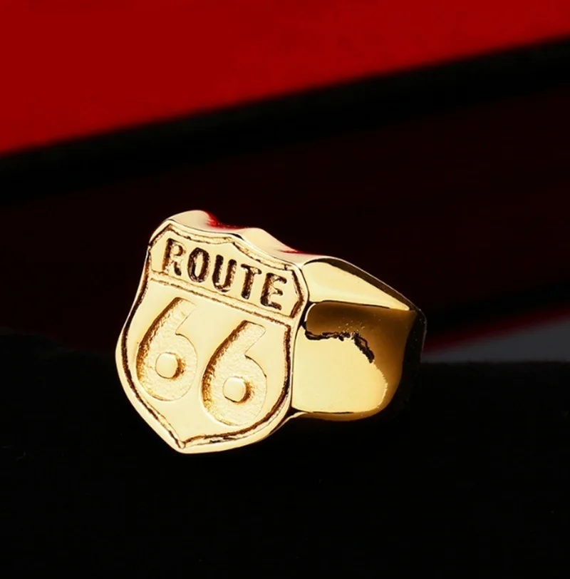 Винтажный трендовый рок панк хип хоп креативный US Route 66 Mother Road кольцо из сплава Роскошные Кольца для мужчин и женщин ювелирные аксессуары - Цвет основного камня: SP392 gold