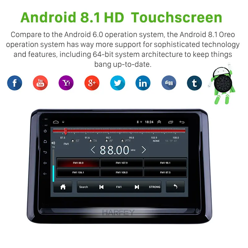 Harfey Android 9,1 автомобильный мультимедийный плеер " Navi для Toyota Noah wifi HD сенсорный gps радио Поддержка DVR Carplay DAB