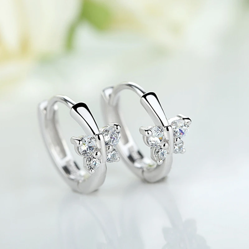 

CFK Baby Prinses 925 Zilveren Vlinder Zirconia Kleine Hoop Earring Voor Meisjes Kind Wome Mooie Aros Huggies Oorbel Sieraden