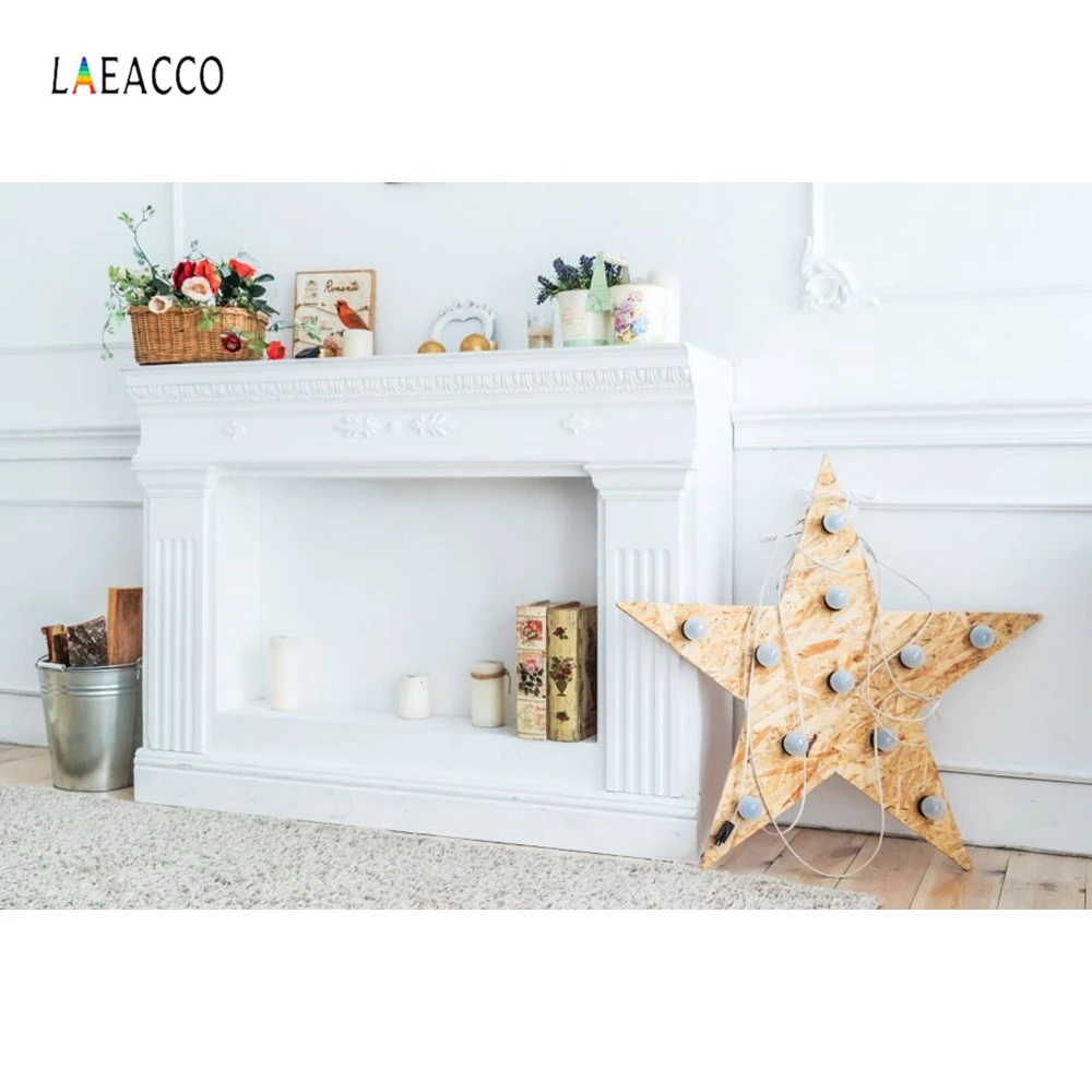 Рождественский фон для фотосъемки с изображением камина дерева вечерние вазы