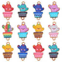 20pcs 2313mm fashion printing colorful cactus cute cartoon alloy charm pendant connector for bracelet jewelry making supplies
